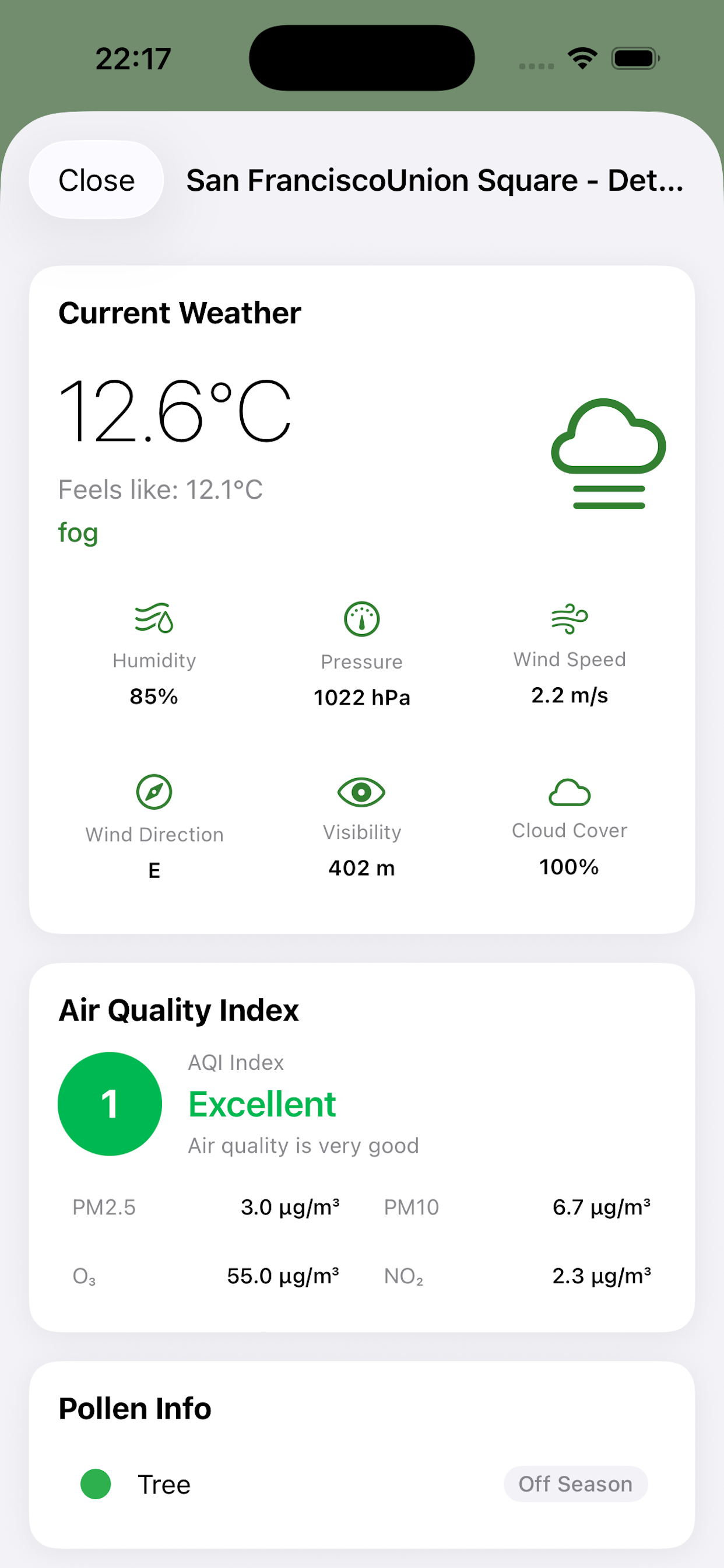 Location detail with air quality